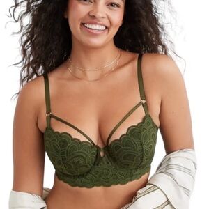NWOT Aerie Showoff Balconette Rooftop Garden Green Lace Lightly Lined Demi Bra